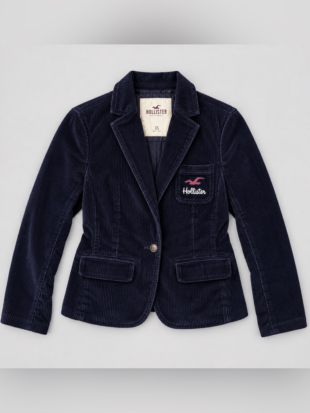 Vintage Y2K Hollister Corduroy Blazer Jacket XS Preppy Logo Dark Academia 90s
